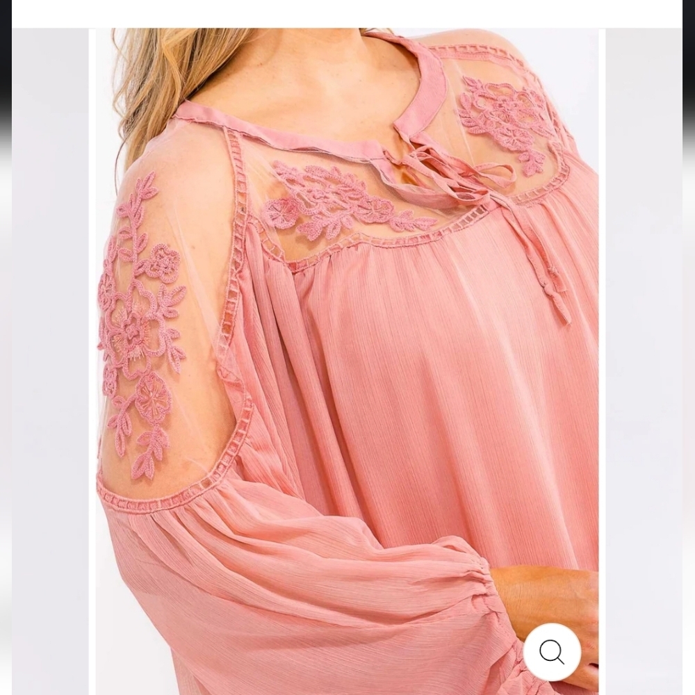 Hayden Elegant Pink Lace Shoulder Top - Picture 2 of 4